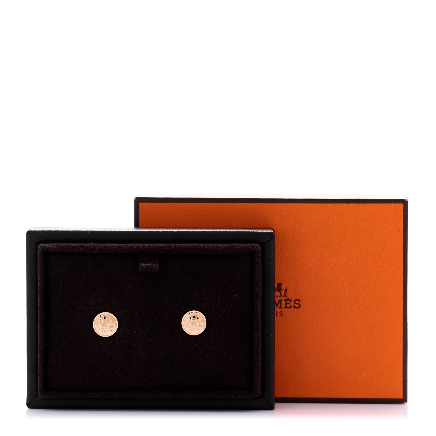 Hermes 18K Rose Gold TPM Ex-Libris Stud Earrings 5 of 5