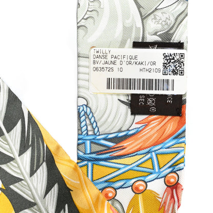 Hermes Silk La Danse Pacifique Twilly Jaune D'Or Kaki Orange 2 of 4