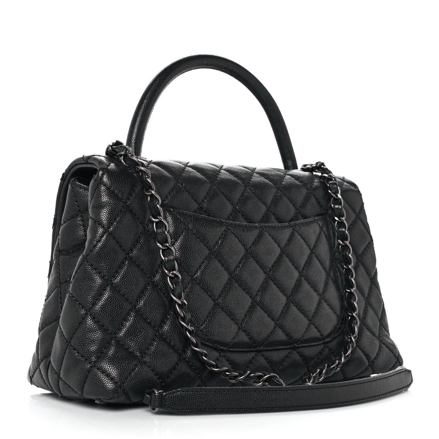 Caviar Quilted Small Coco Handle Flap Black