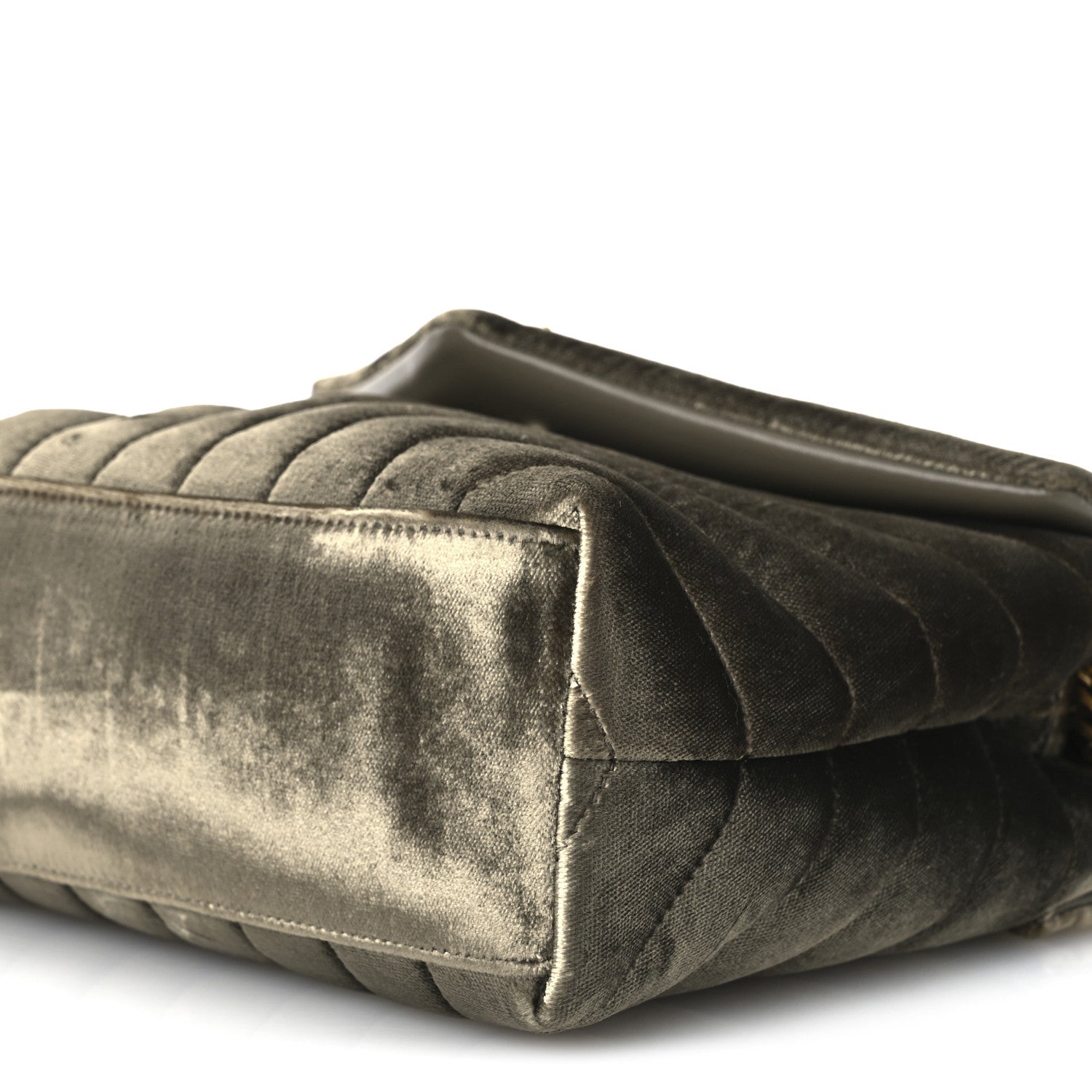 Saint Laurent Velvet Y Quilted Monogram Small Loulou Chain Satchel Dark Vintage Olive 10 of 11
