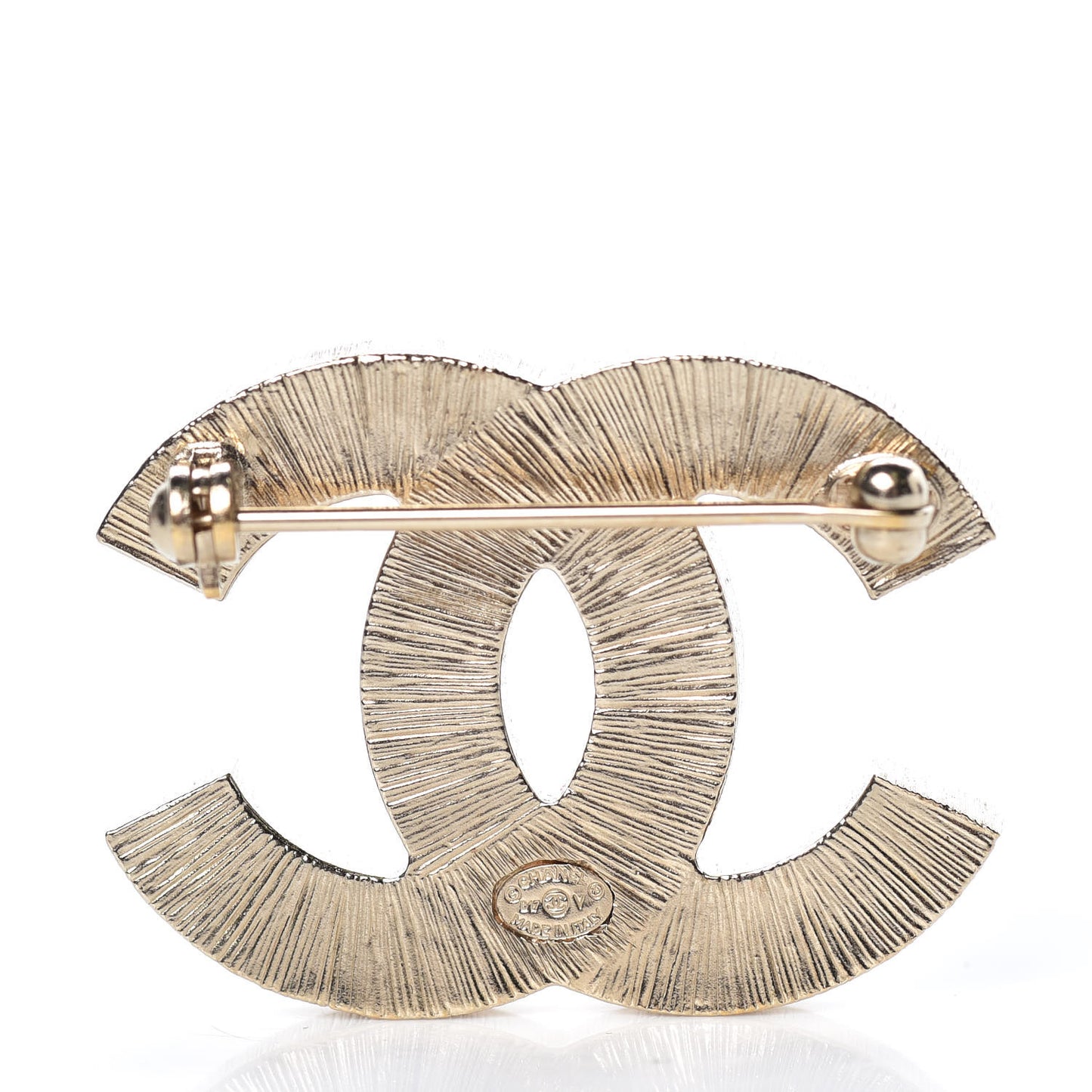 Metal Quilted CC Brooch Silver Gold