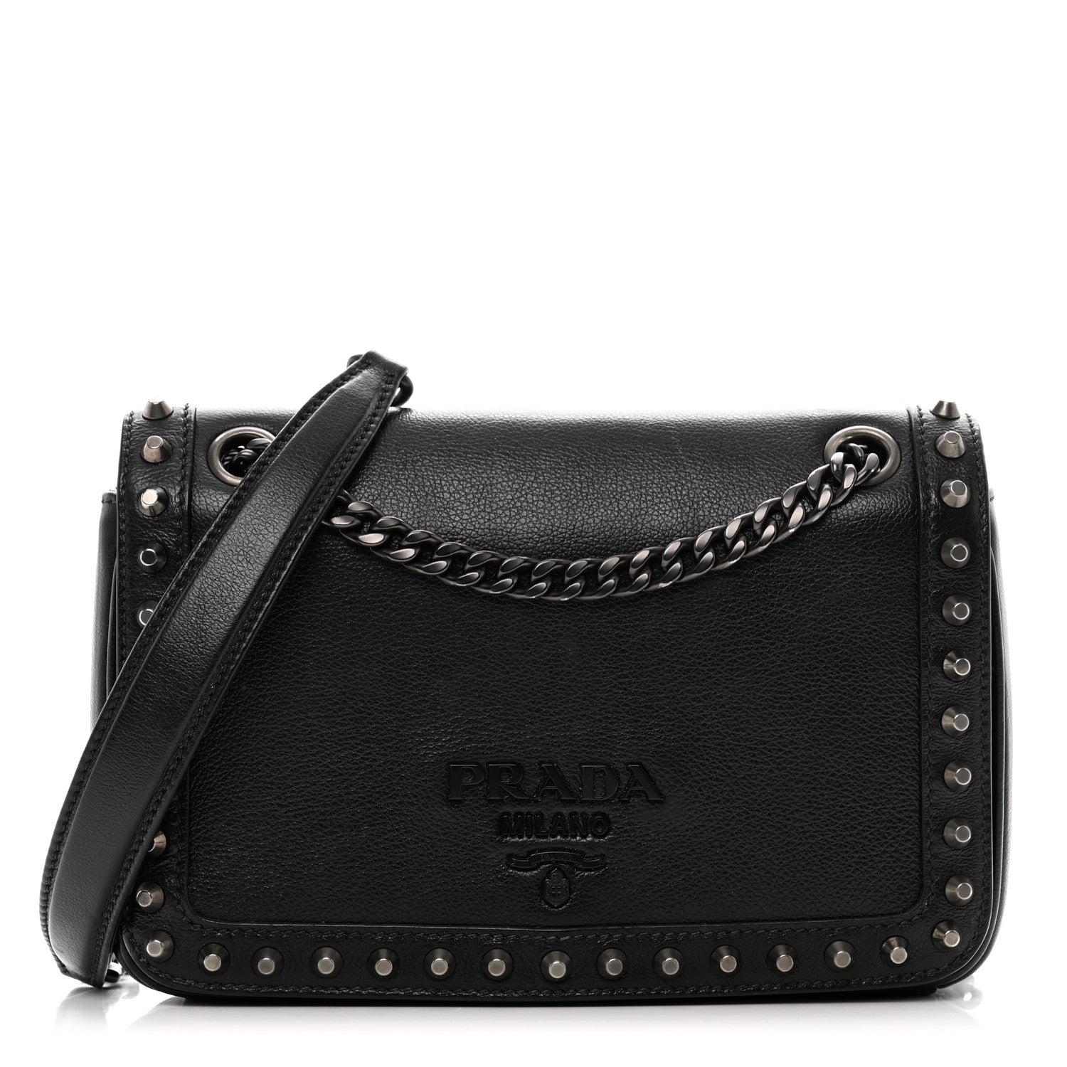 Prada Glace Calfskin Studded Crossbody Black 1 of 10