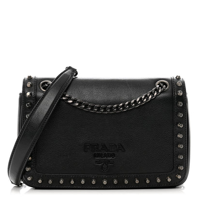 Prada Glace Calfskin Studded Crossbody Black 1 of 10