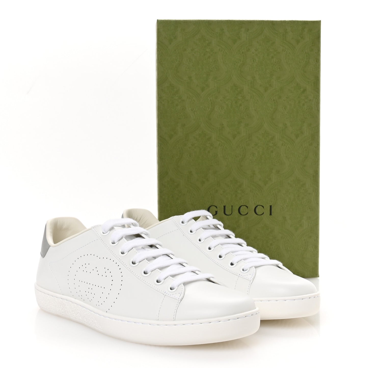 Calfskin Interlocking G Perforated Womens Ace Sneakers 38.5 White Grey Sky