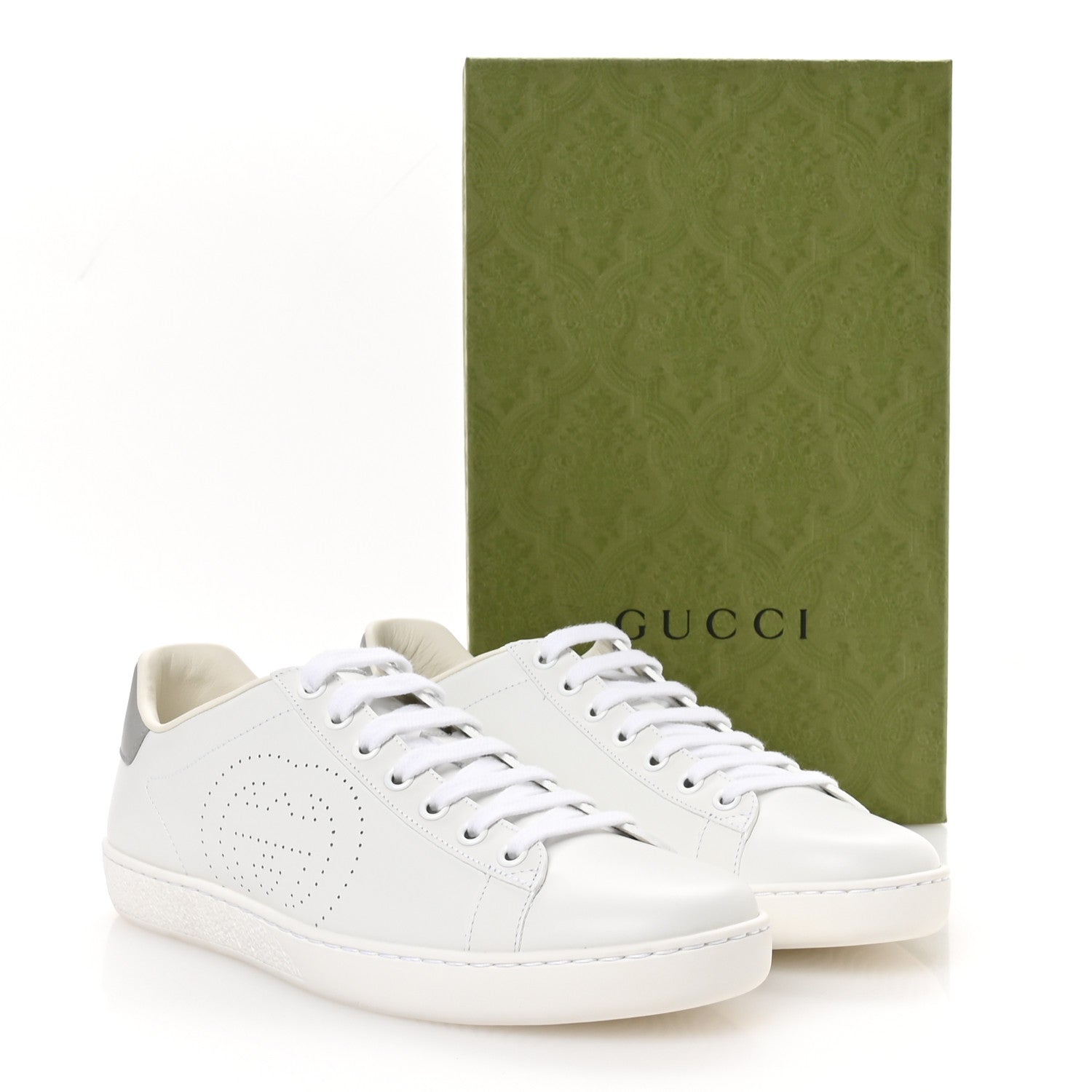 Gucci Calfskin Interlocking G Perforated Womens Ace Sneakers 38.5 White Grey Sky 9 of 9