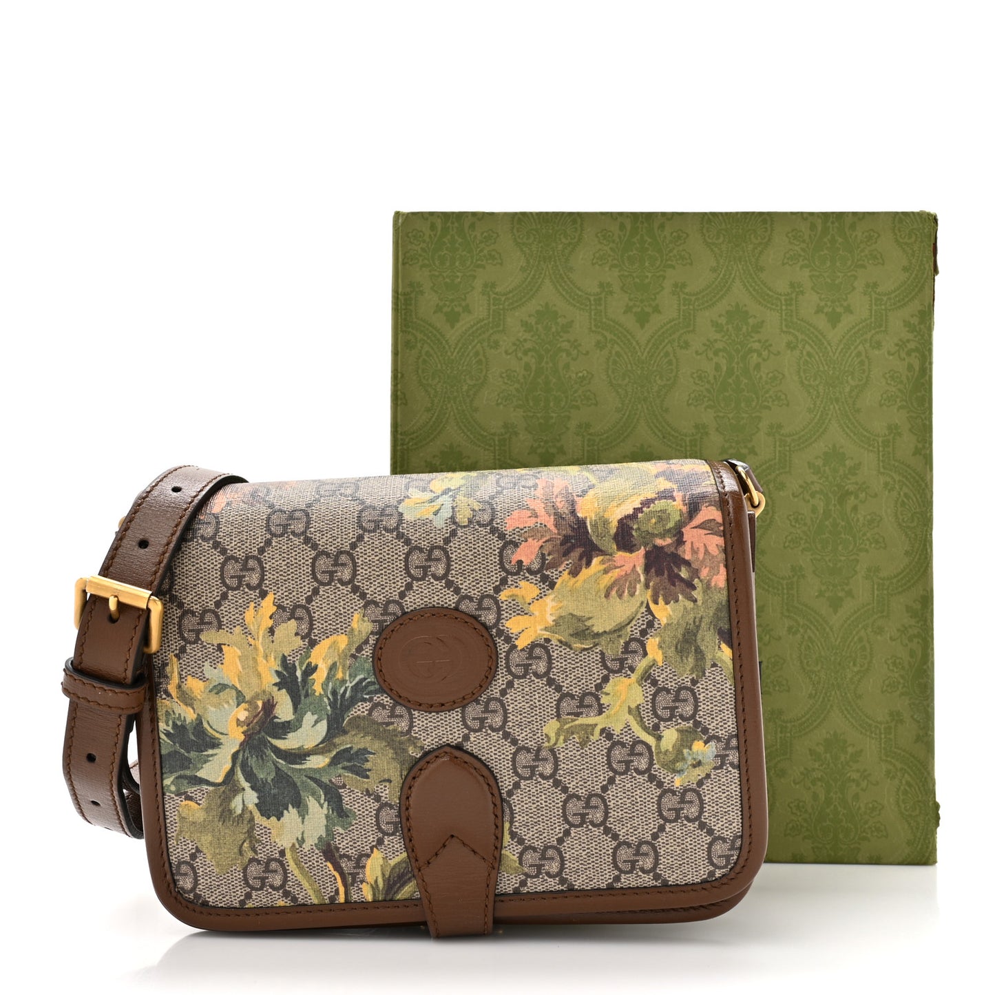 GG Supreme Monogram Azalea Calfskin Dusty Carnation Mini Retro Interlocking G Flap Shoulder Bag Beige Ebony Multicolor Brown Sugar