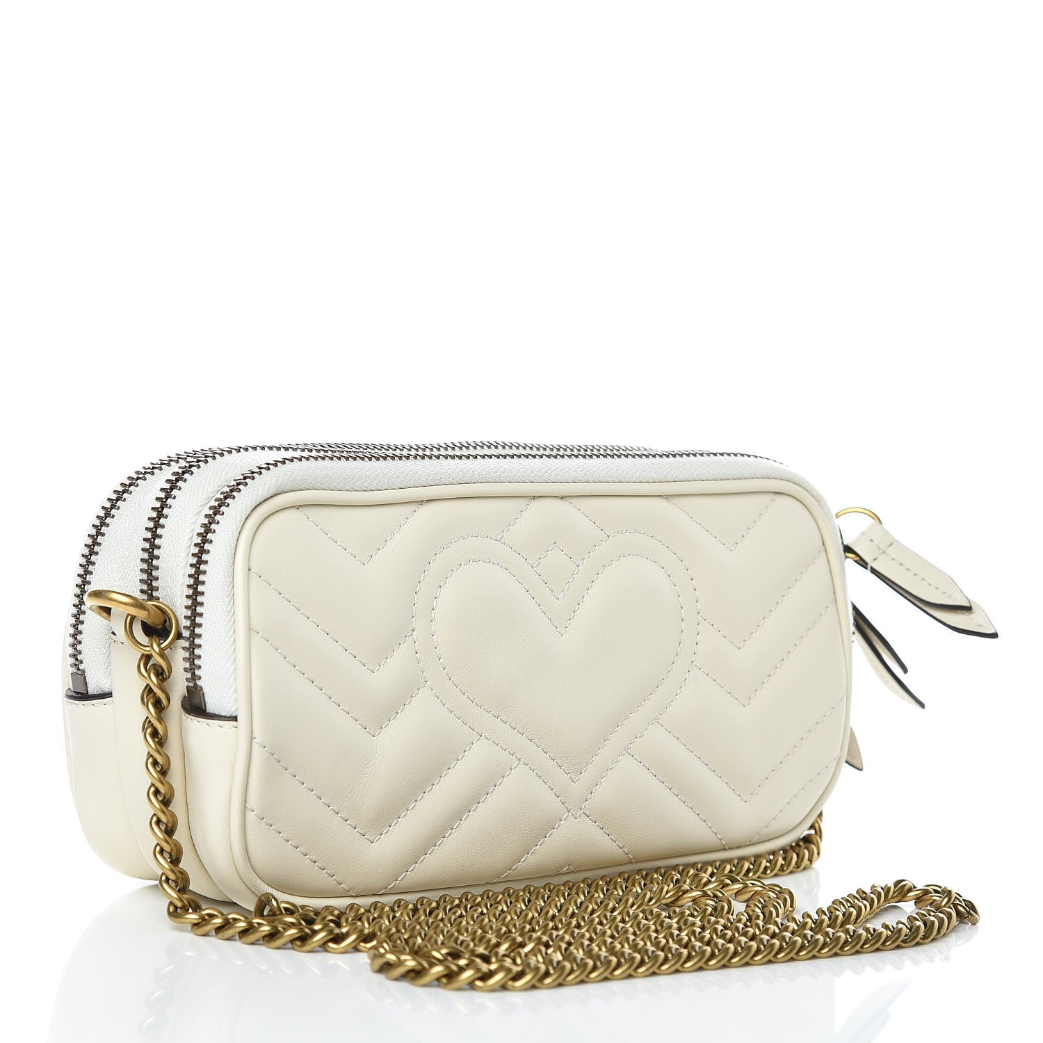 Gucci Calfskin Matelasse Mini GG Marmont Chain Crossbody Bag Mystic White 3 of 12