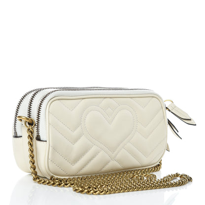 Gucci Calfskin Matelasse Mini GG Marmont Chain Crossbody Bag Mystic White 3 of 12