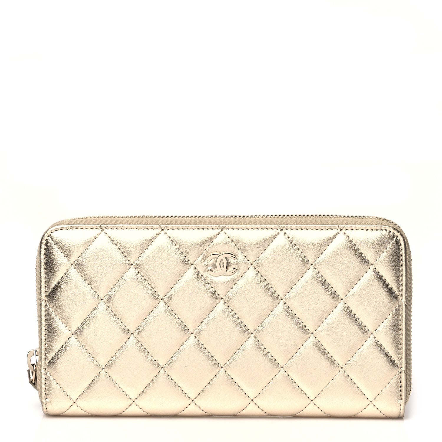 Chanel Metallic Lambskin Quilted Large Gusset Zip Around Wallet Gold 1 of 8