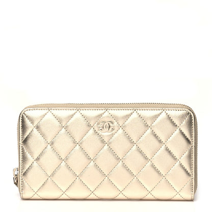 Chanel Metallic Lambskin Quilted Large Gusset Zip Around Wallet Gold 1 of 8