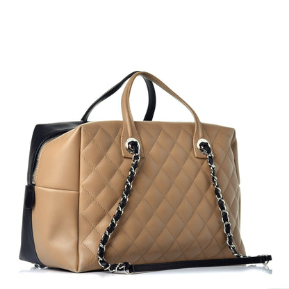 Chanel Calfskin Quilted Feather Weight Bowling Bag Black Beige 4 of 9