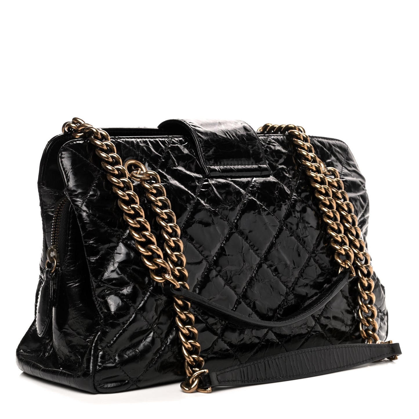 Glazed Crackled Calfskin Small Reissue Tote Black