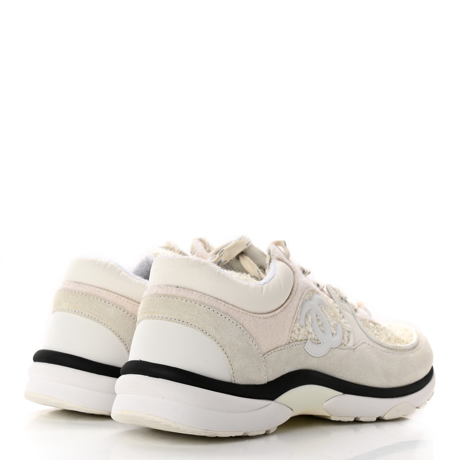 Chanel Velour Tweed CC Sneakers 40 White 4 of 14