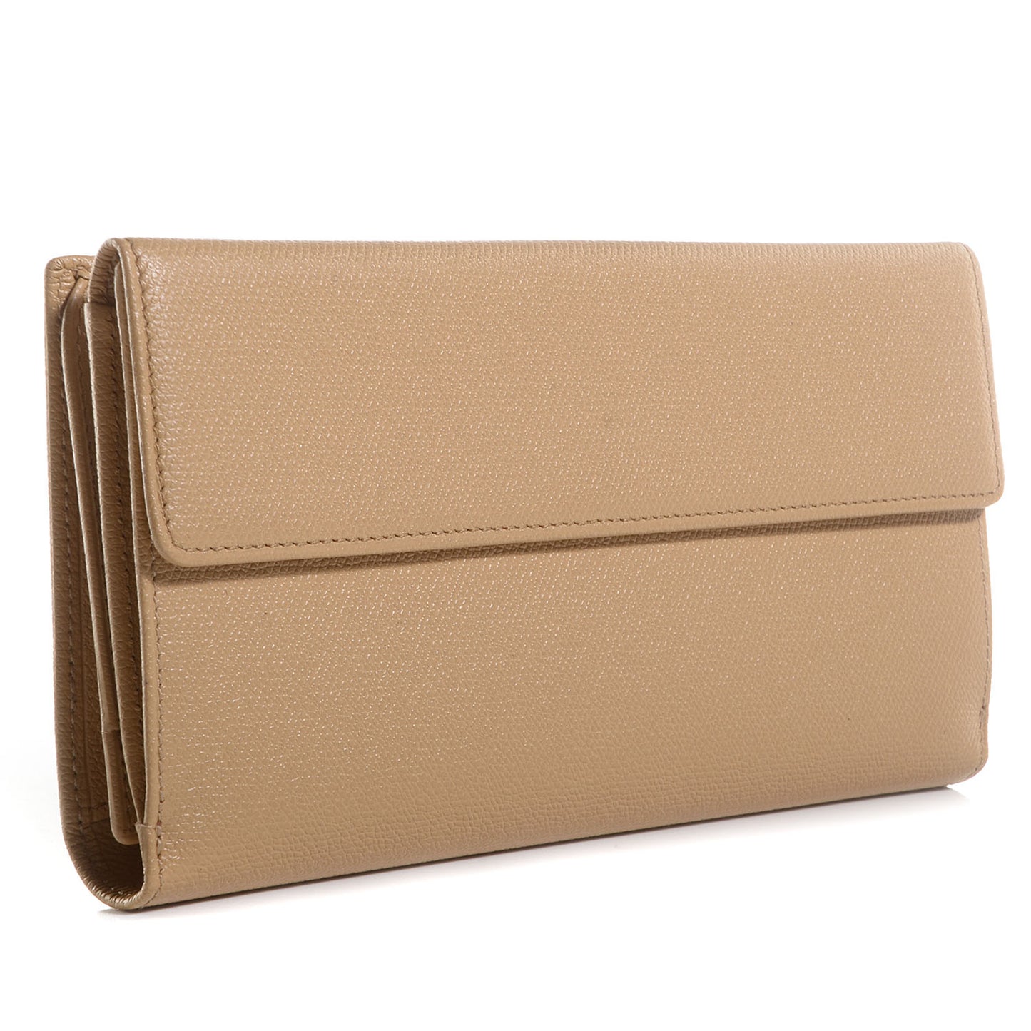 Grained Calfskin CC Button Wallet Beige