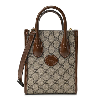 Gucci GG Supreme Monogram Azalea Calfskin Mini Retro Interlocking G Tote Bag Beige Ebony Brown Sugar 1 of 9