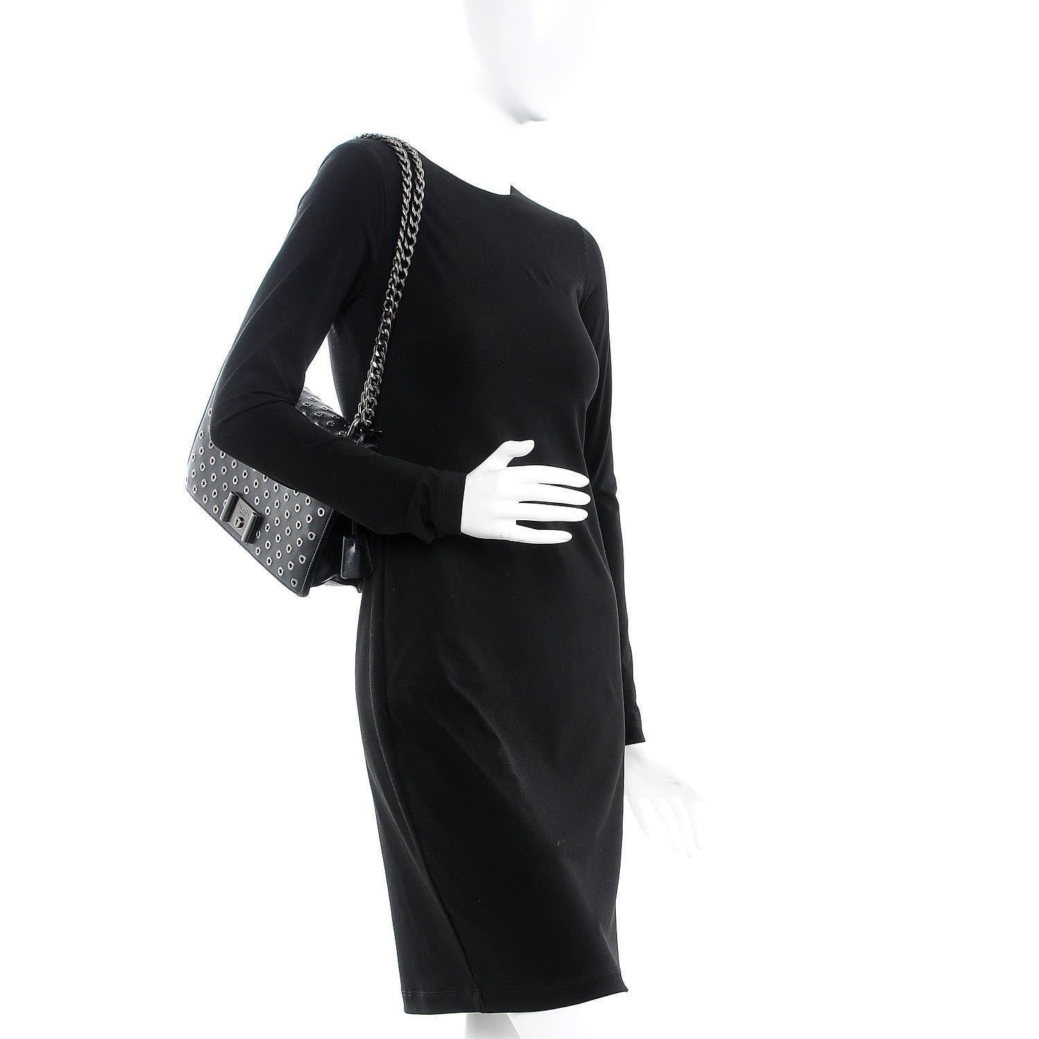 Prada Soft Calf Grommet Lock Flap Chain Shoulder Bag Black 2 of 10