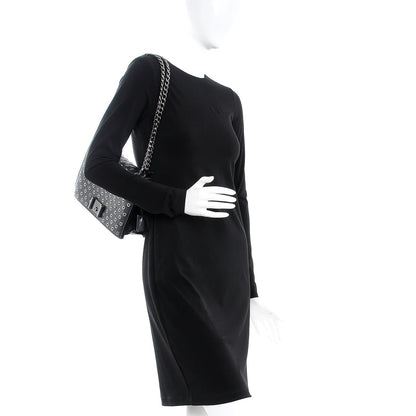 Prada Soft Calf Grommet Lock Flap Chain Shoulder Bag Black 2 of 10