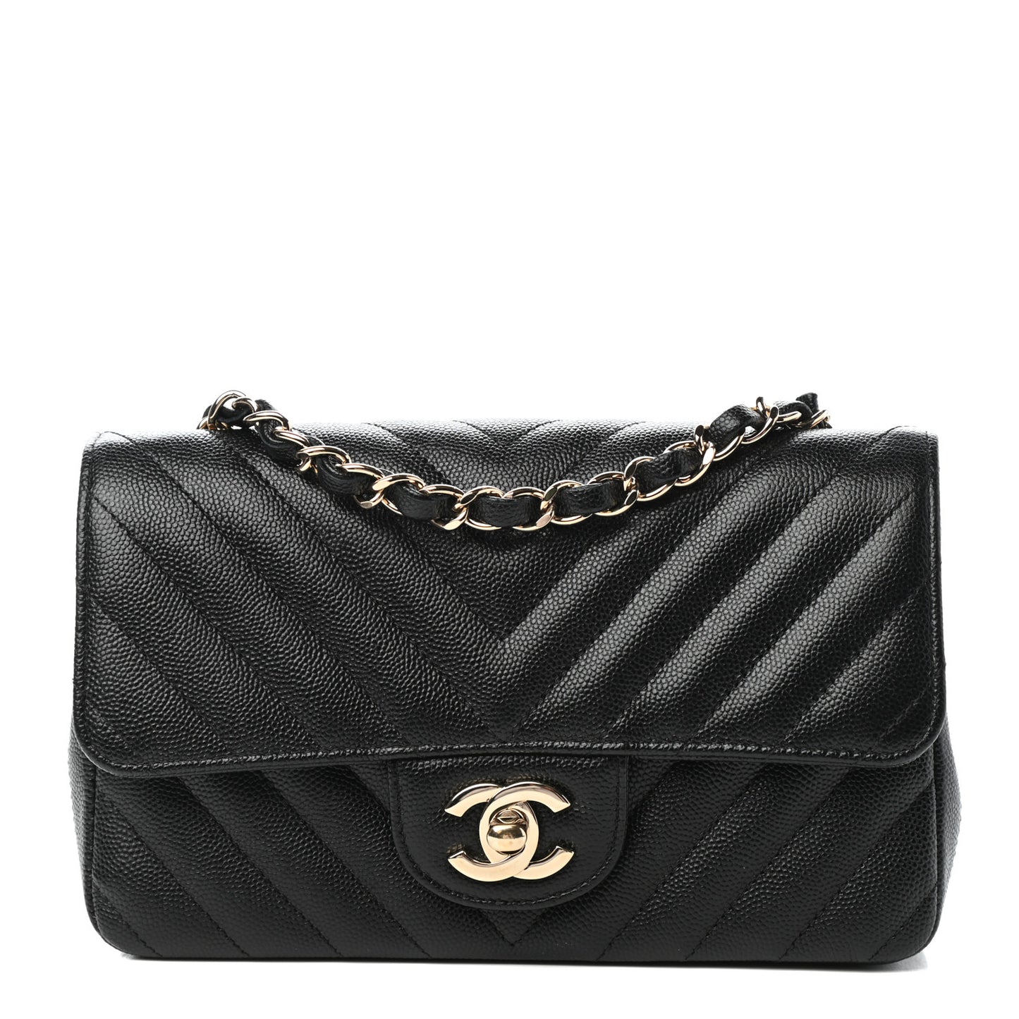 Caviar Chevron Quilted Mini Rectangular Flap Black