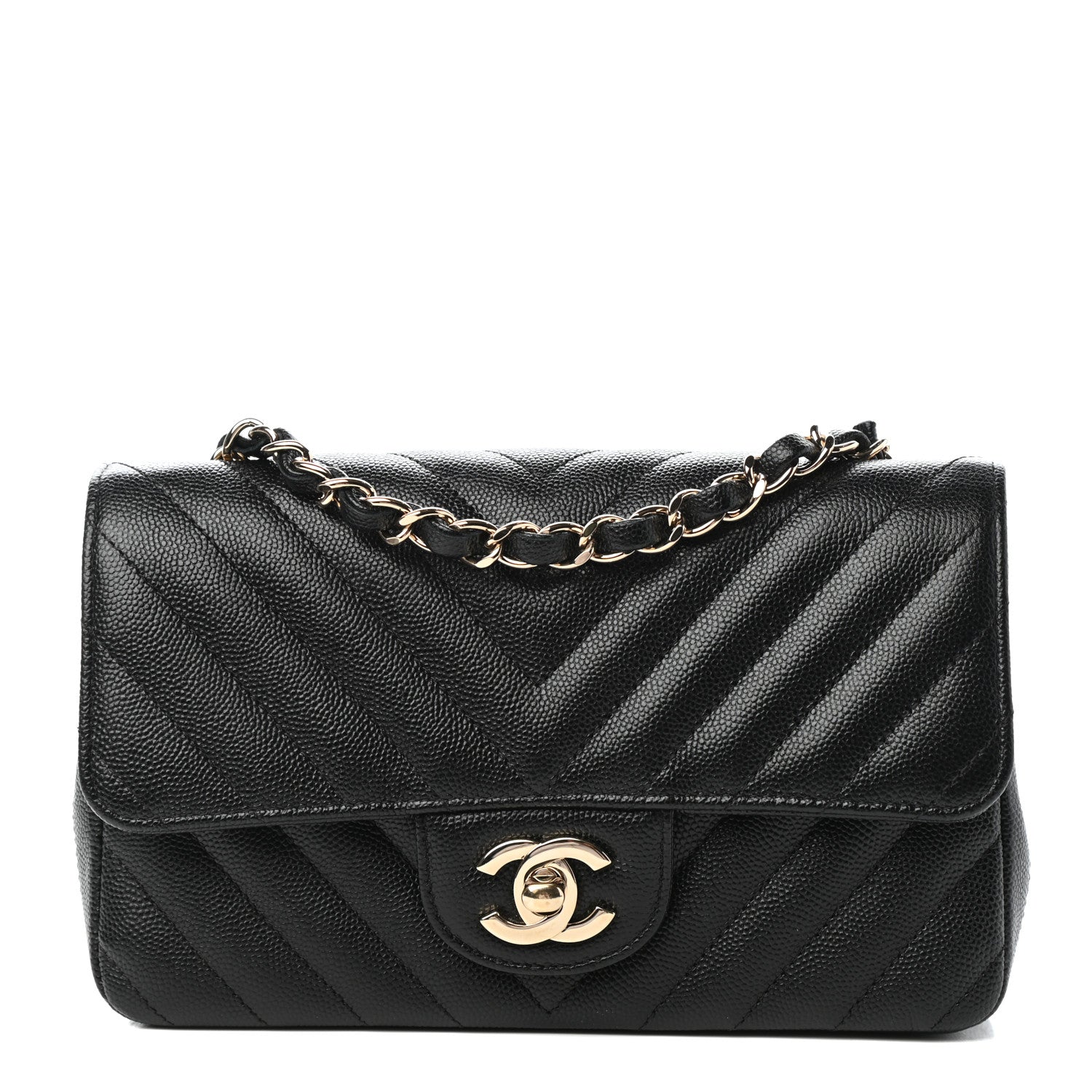 Chanel Caviar Chevron Quilted Mini Rectangular Flap Black 1 of 12