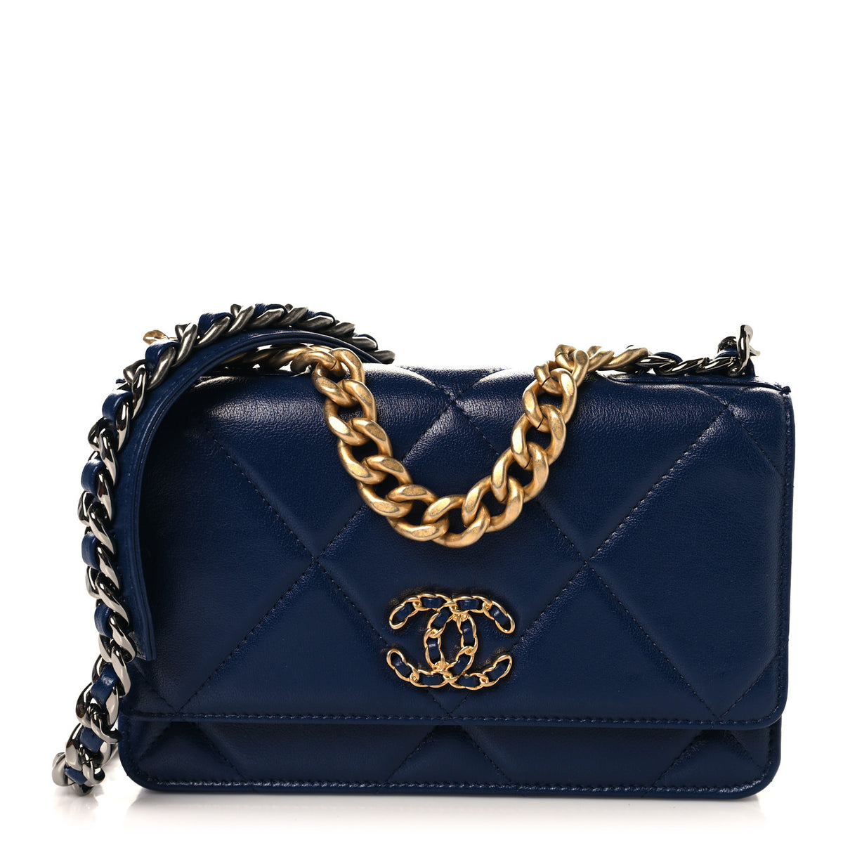 Chanel Lambskin Quilted Chanel 19 Wallet On Chain WOC Blue 1 of 11