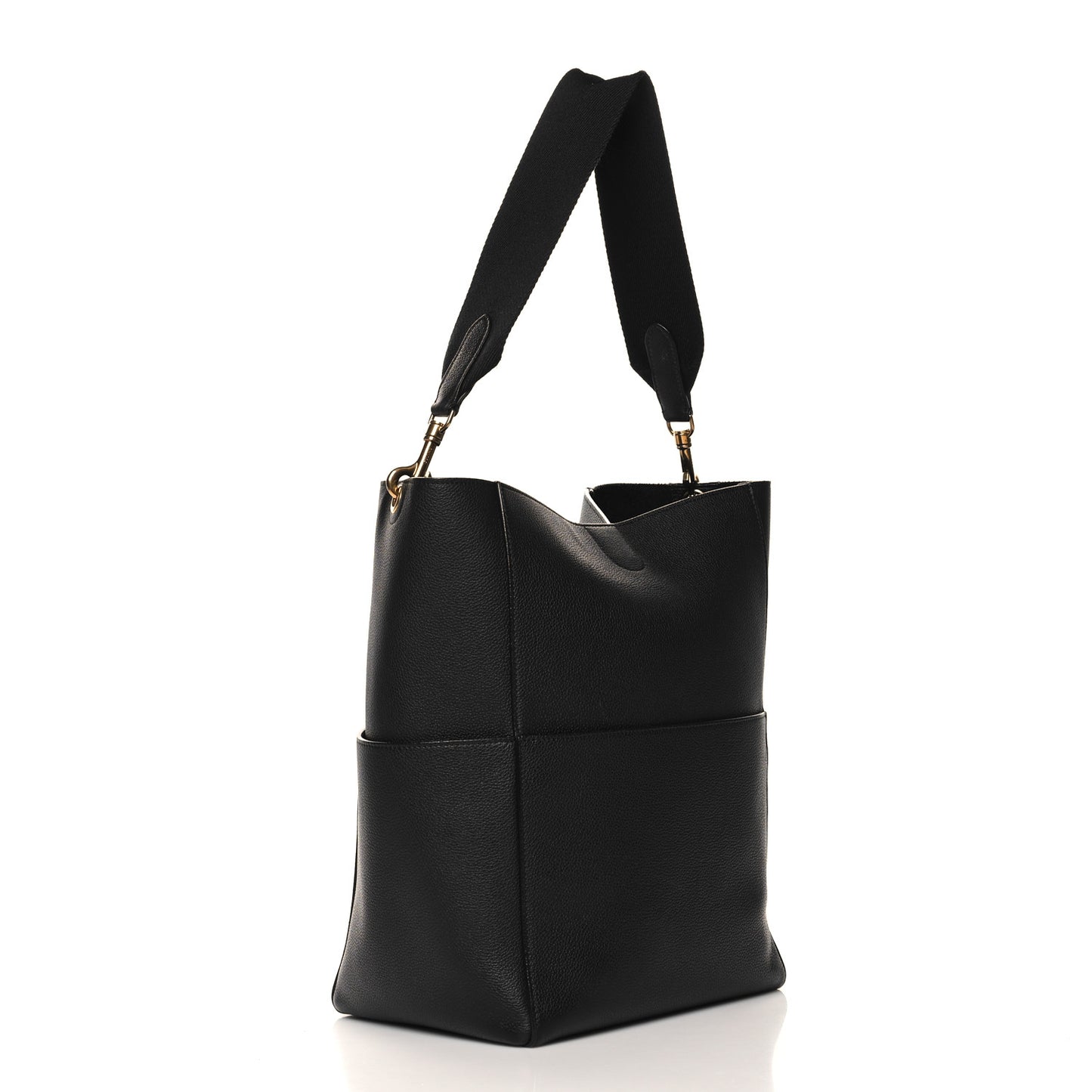 Soft Grained Calfskin Sangle Bucket Bag Black