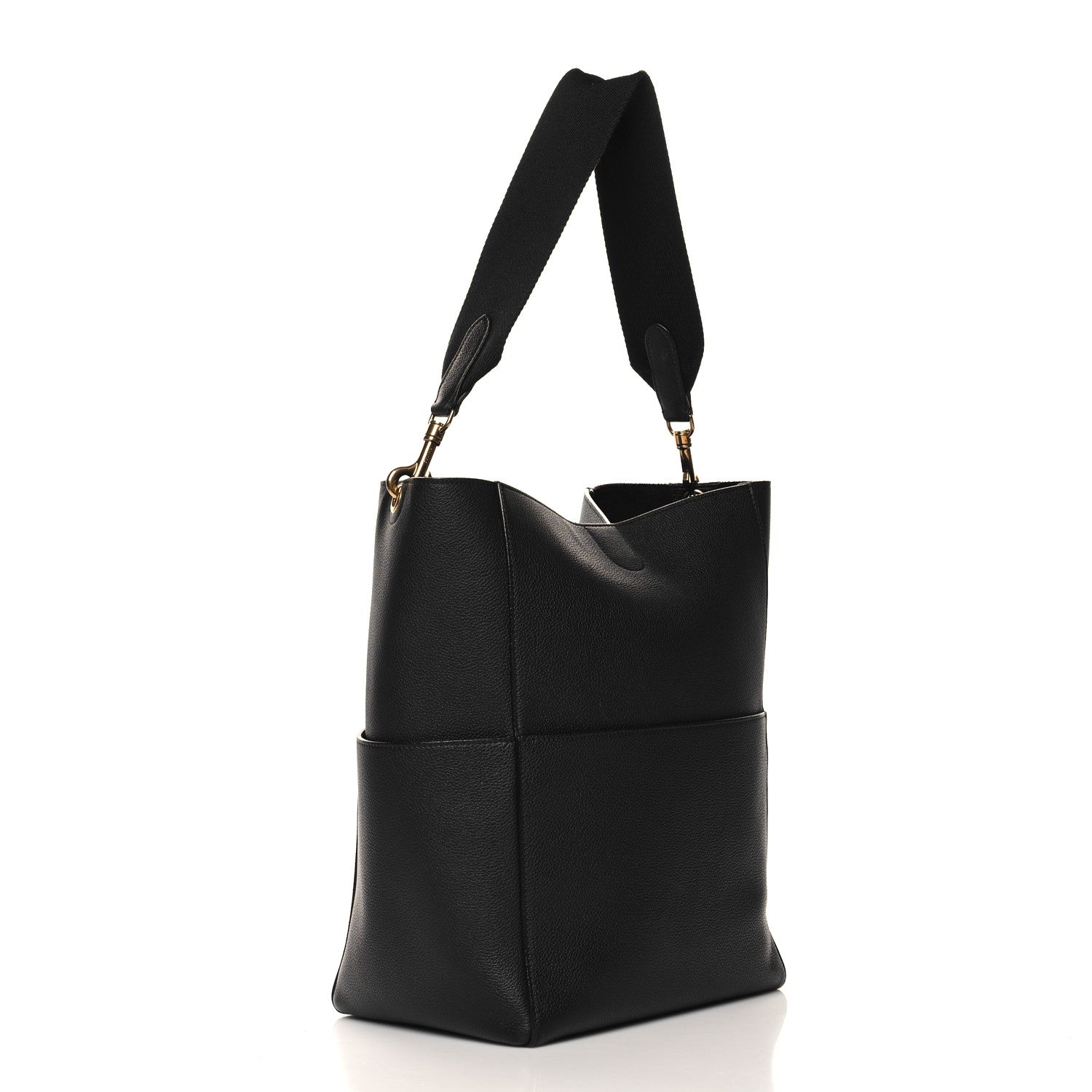 Celine Soft Grained Calfskin Sangle Bucket Bag Black 3 of 11