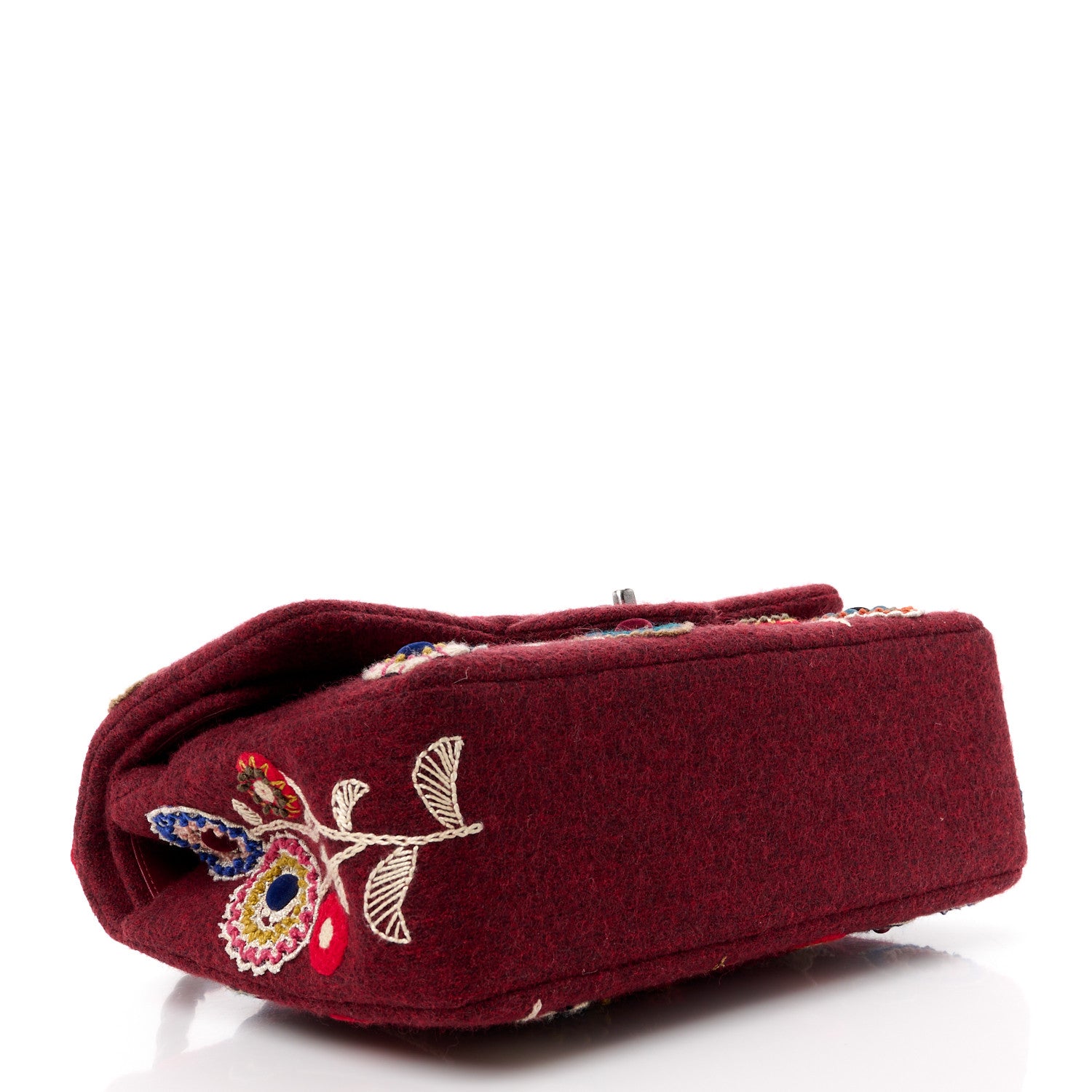 Chanel Felt Flower Embroidered Jumbo Double Flap Burgundy Multicolor 4 of 11