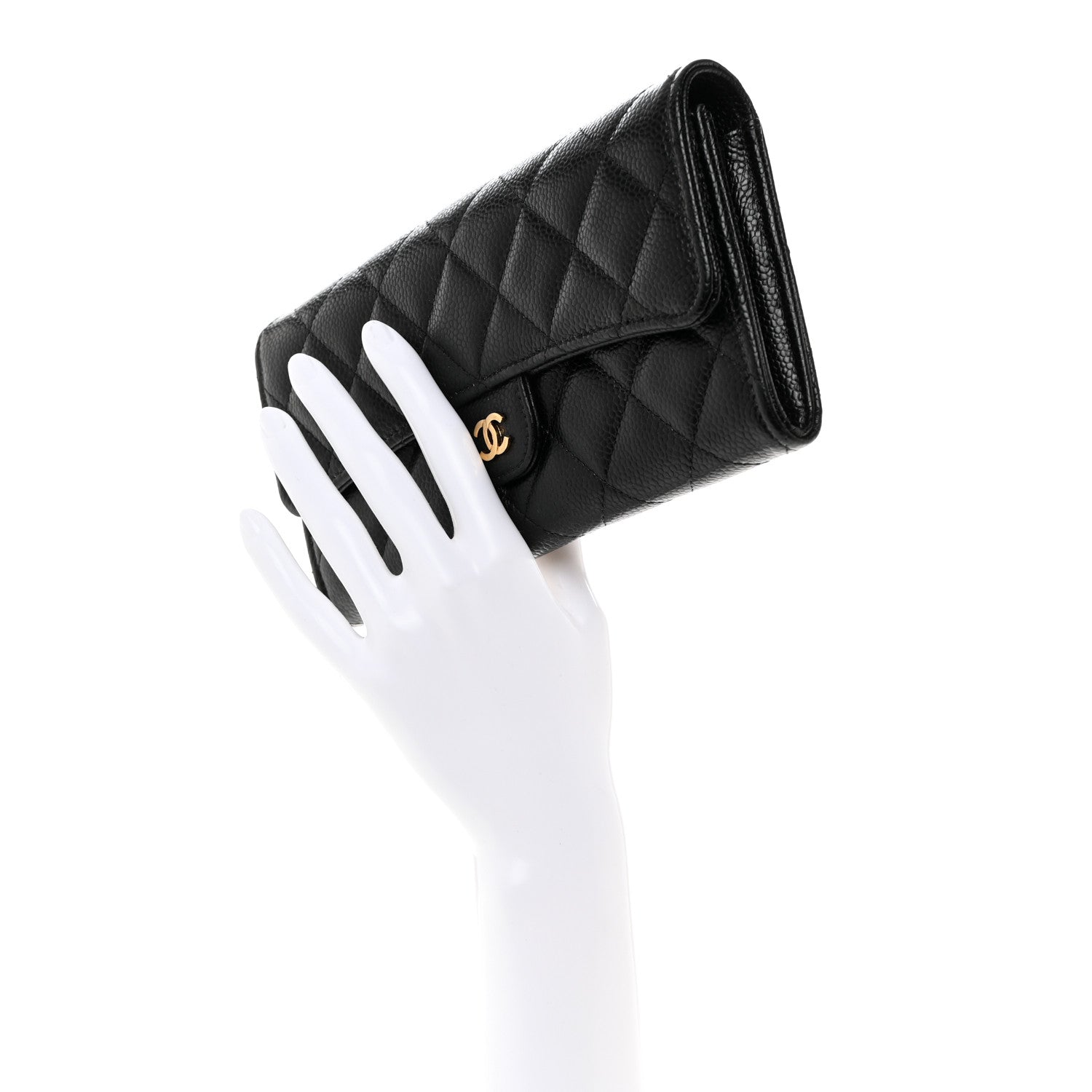 Chanel Caviar Quilted Large Gusset Flap Wallet Black 2 of 9