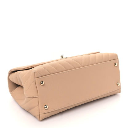 Chanel Caviar Chevron Quilted Small Coco Handle Flap Beige 4 of 9