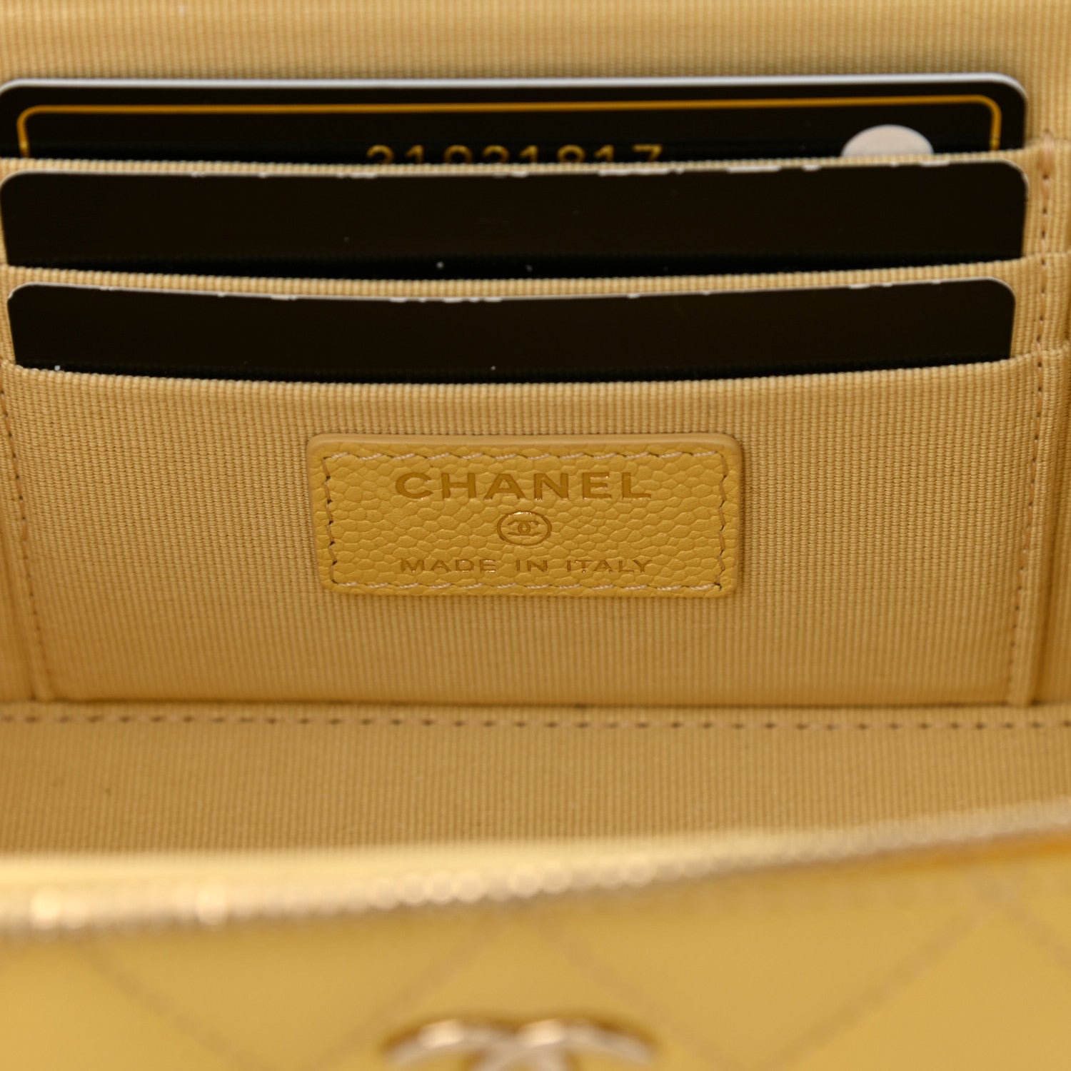 Chanel Caviar Quilted Small Tiny CC Vanity Case With Chain Yellow 6 of 11