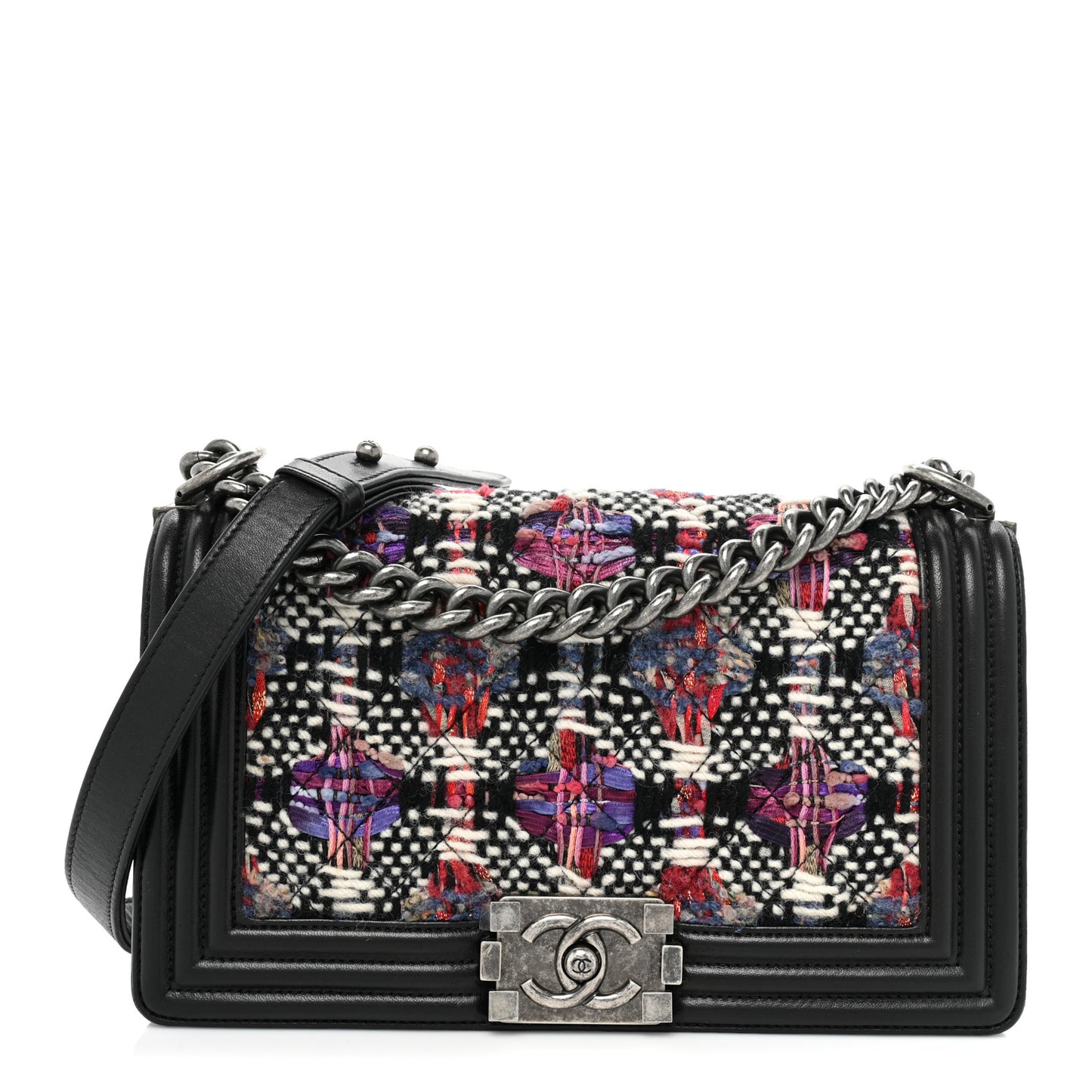 Tweed Lambskin Medium Boy Flap Black