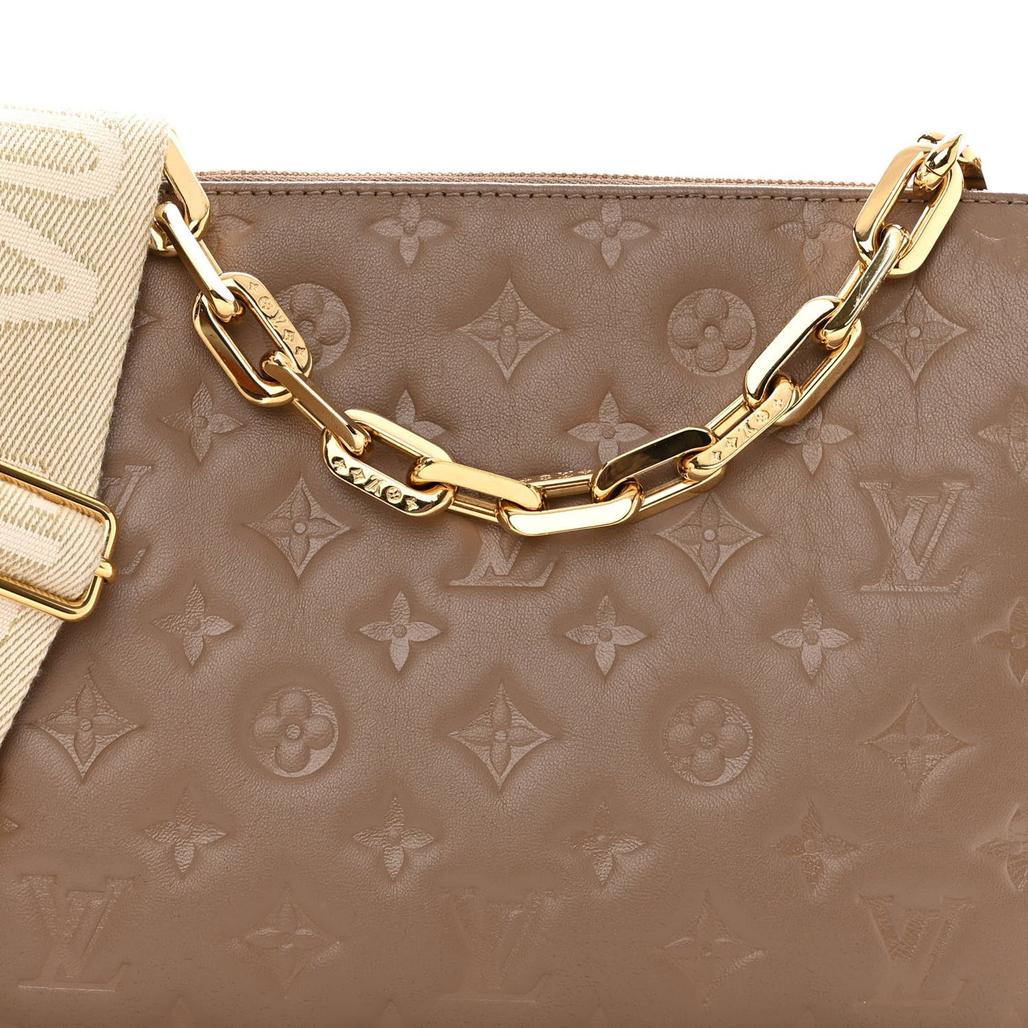 Lambskin Embossed Monogram Coussin PM Taupe