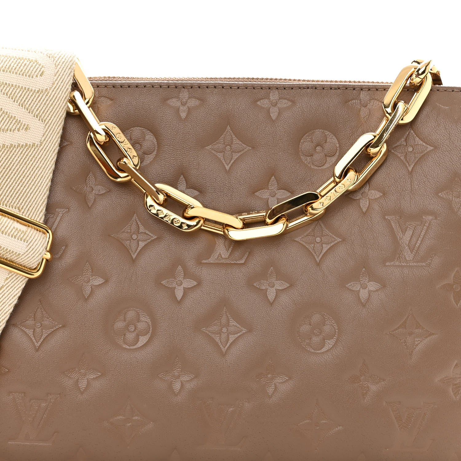 Louis Vuitton Lambskin Embossed Monogram Coussin PM Taupe 9 of 12
