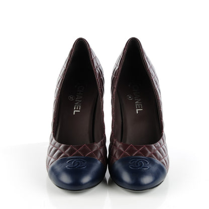 Chanel Lambskin Quilted Cap Toe Pumps 42 Burgundy Navy 2 of 8