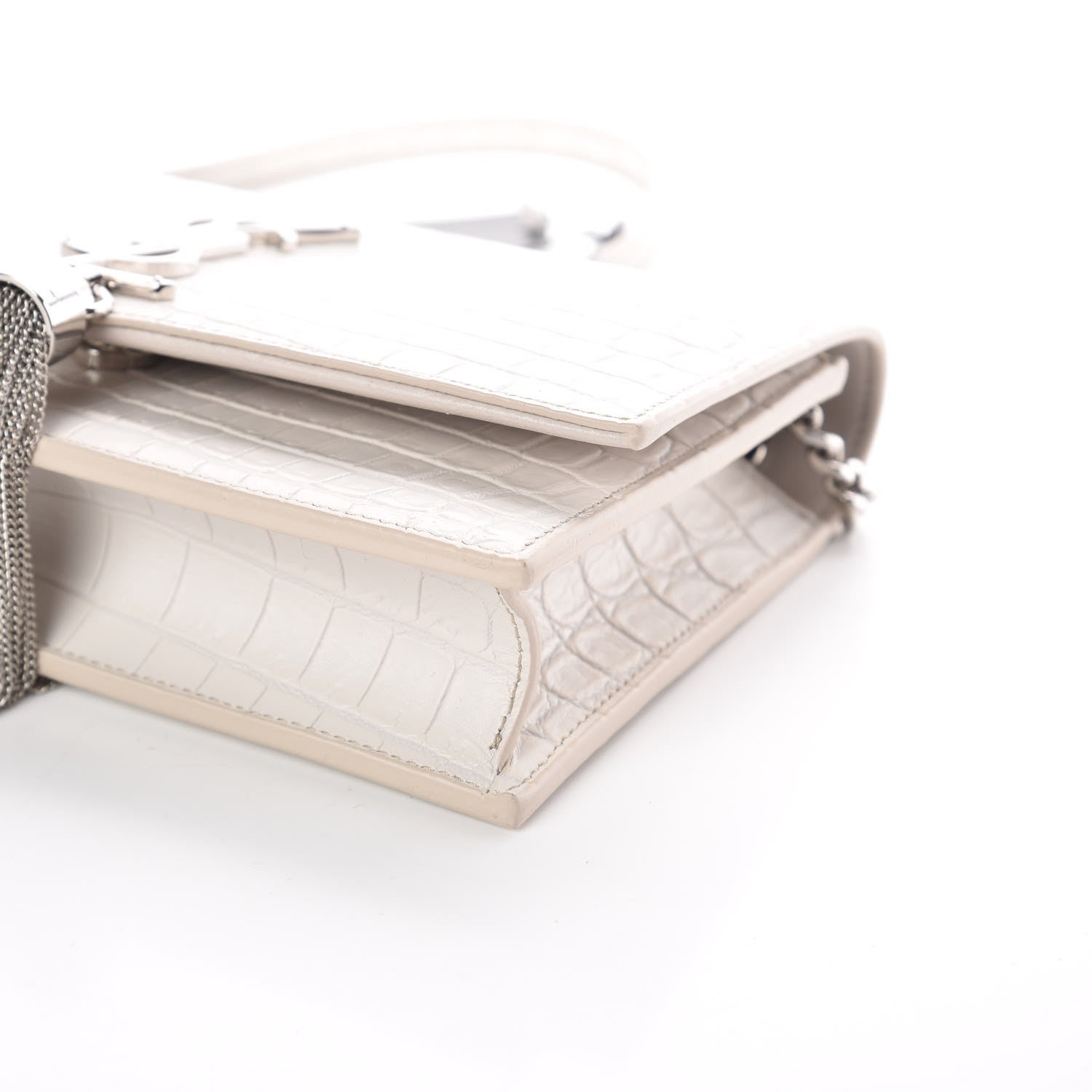 Saint Laurent Calfskin Crocodile Embossed Kate Monogram Tassel Chain Wallet Cremasoft 6 of 9