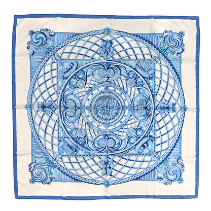 Hermes Silk Monnaies Et Symboles De Parisii Scarf 90 Light Blue Grey Chartreuse 1 of 3
