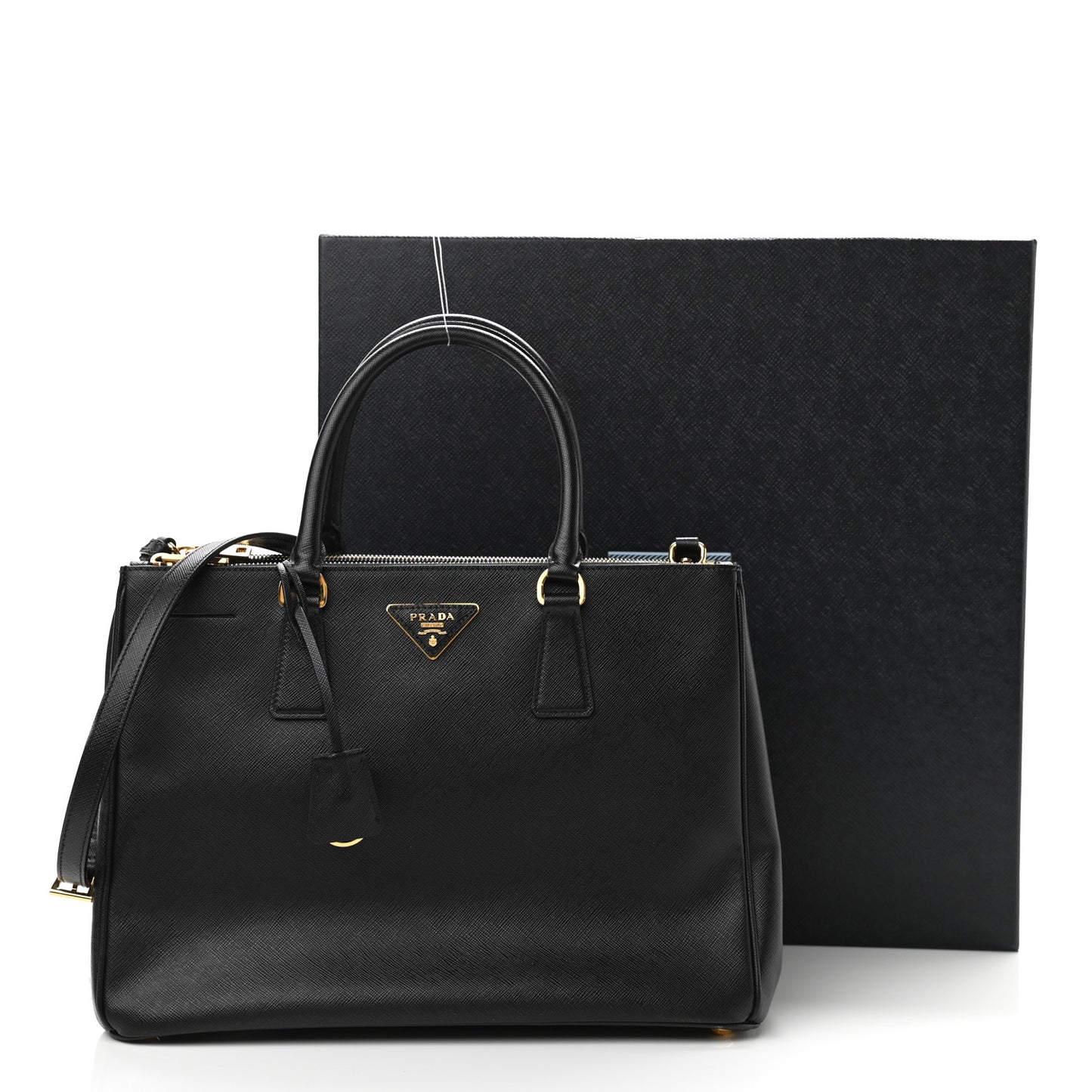 Saffiano Medium Galleria Double Zip Tote Black
