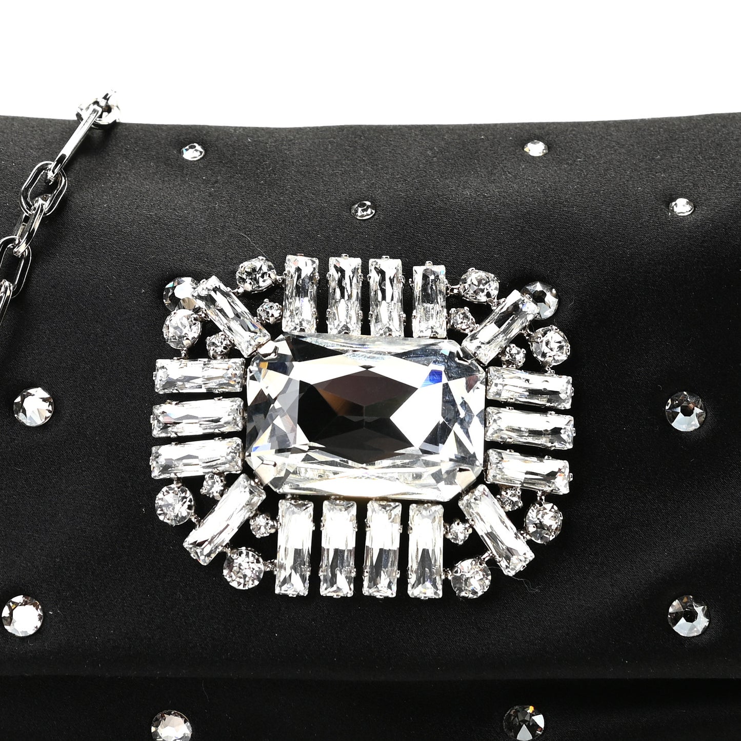 Satin Crystal Embellished Titania Clutch Black