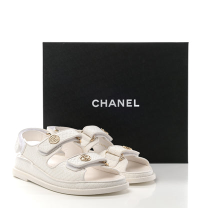 Chanel Calfskin Printed Velcro Dad Sandals 36.5 White 13 of 13