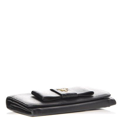 Prada Saffiano Bow Continental Wallet Nero Black 4 of 7