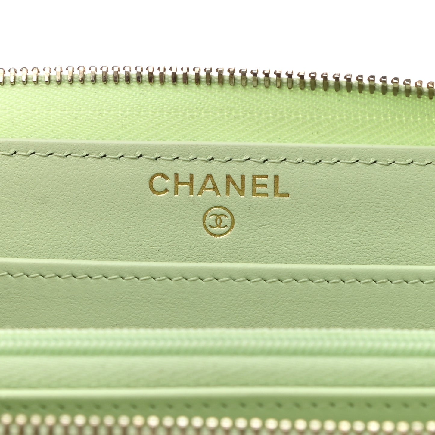 Caviar Quilted Large Gusset Zip Around Wallet Light Green