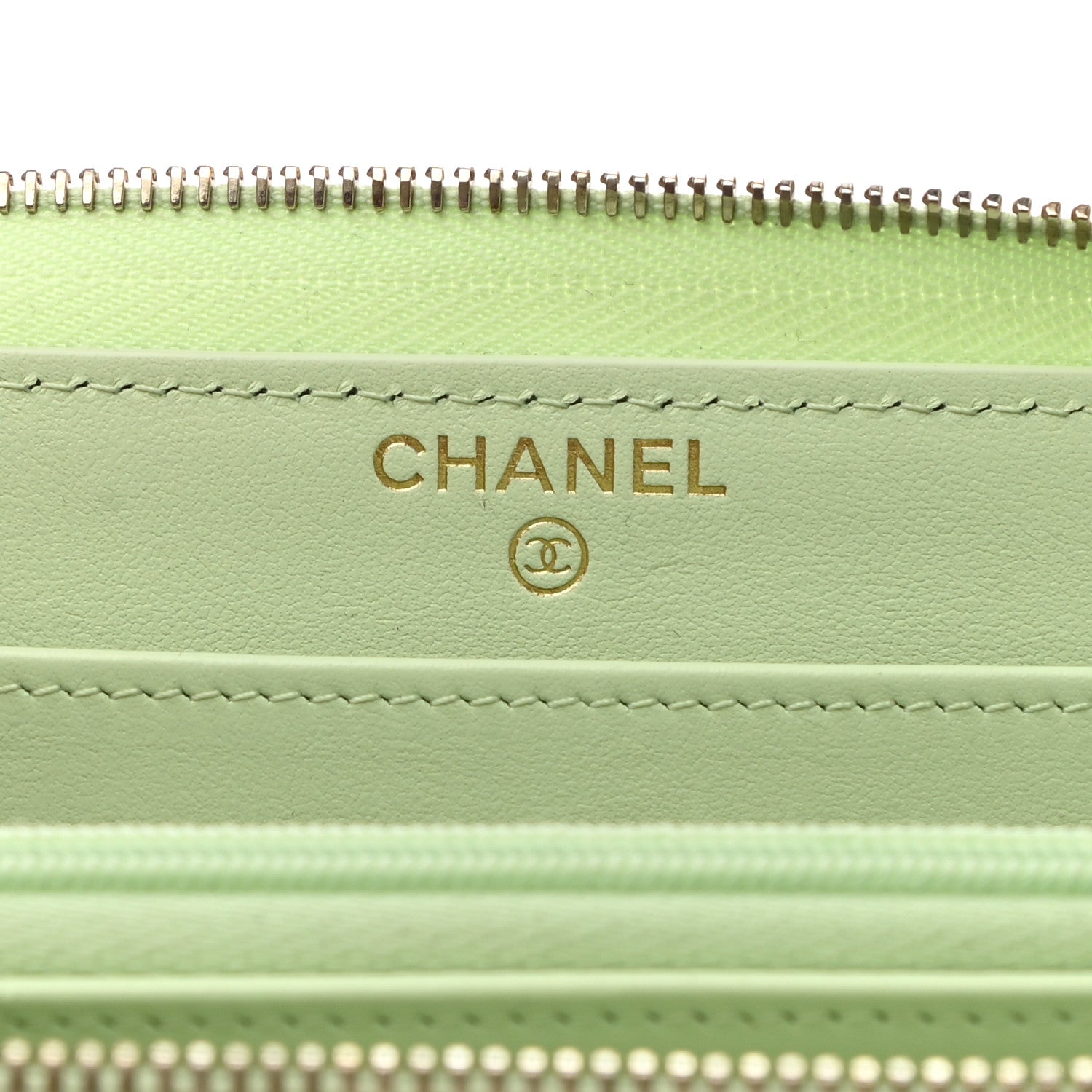 Chanel Caviar Quilted Large Gusset Zip Around Wallet Light Green 6 of 9