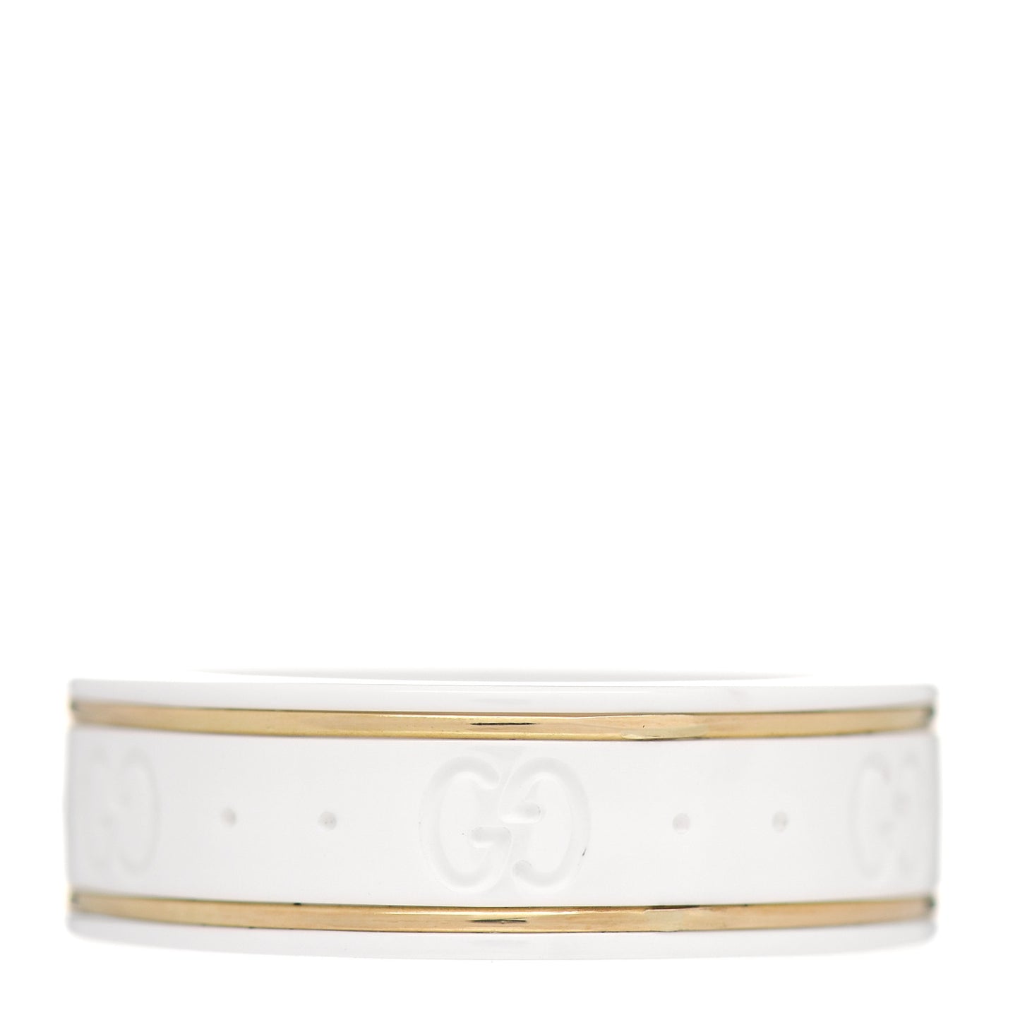 18K Yellow Gold Ceramic Icon Band Ring White 57 8