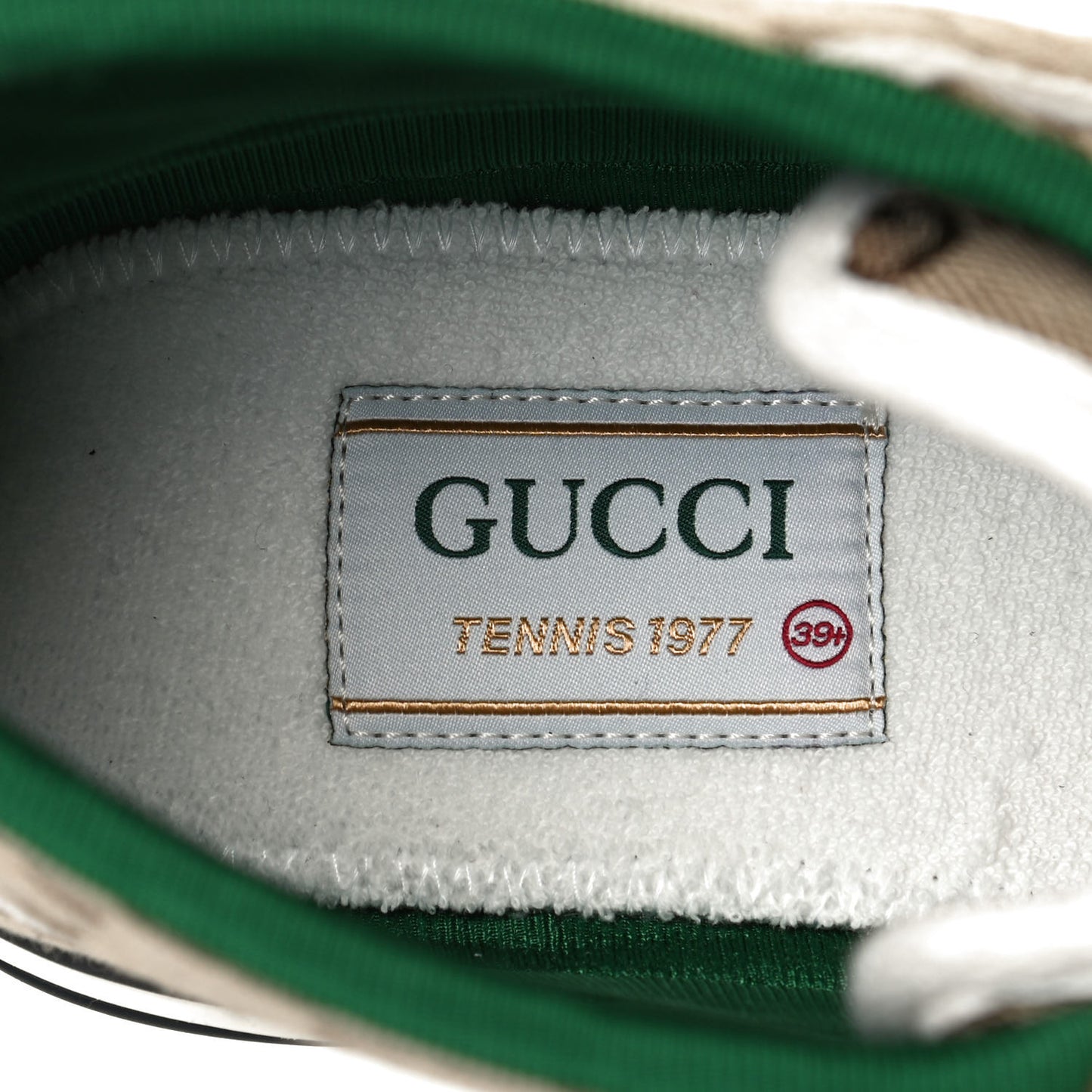 GG Monogram Web Womens 1977 Tennis High Top Sneakers 39.5 Beige Ebony Mystic White