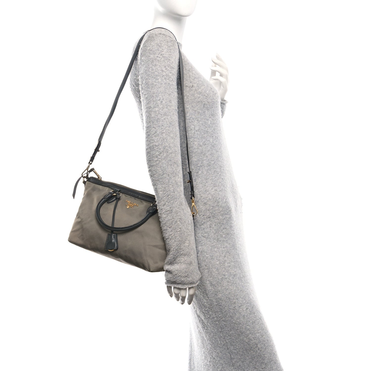 Prada Tessuto Nylon Soft Calf Shopping Tote Ardesia 2 of 12