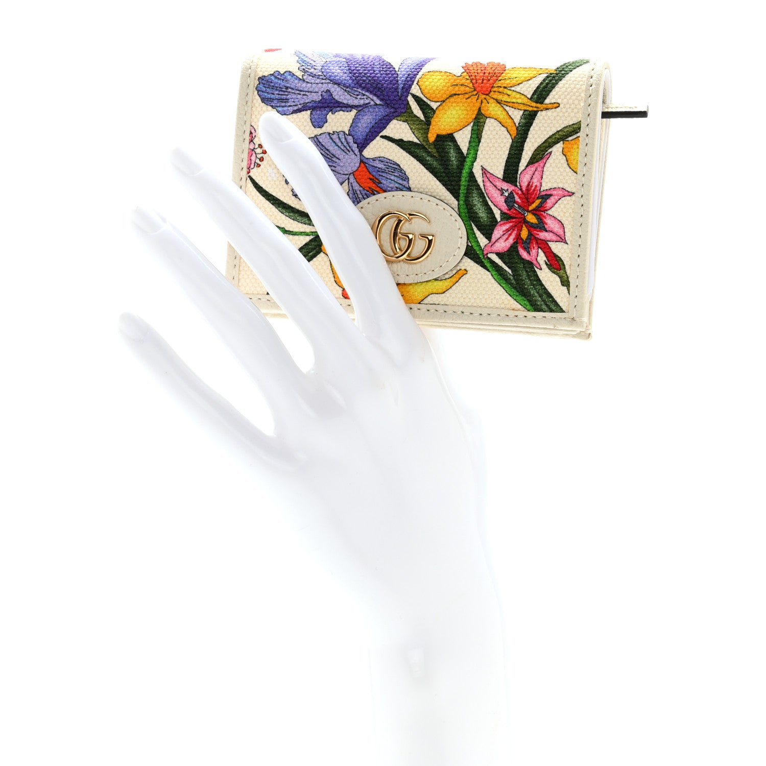 Gucci Canvas Flora Card Case Wallet White 2 of 8