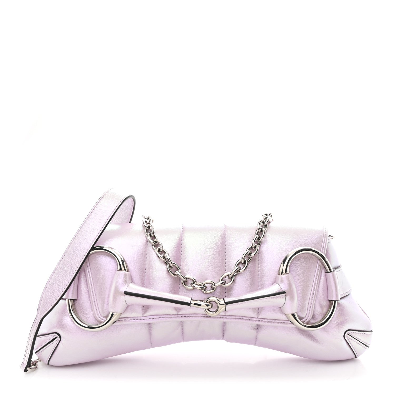 Gucci Iridescent Nappa Vertical Matelasse Medium Maxi Horsebit Chain Shoulder Bag Escape Pink 1 of 10