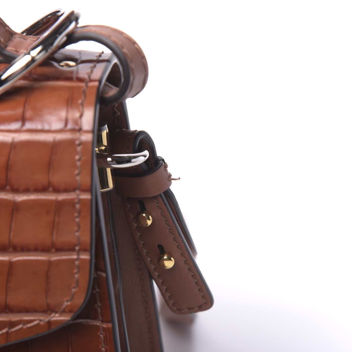 Calfskin Crocodile Embossed Small Aby Day Shoulder Bag Chestnut Brown