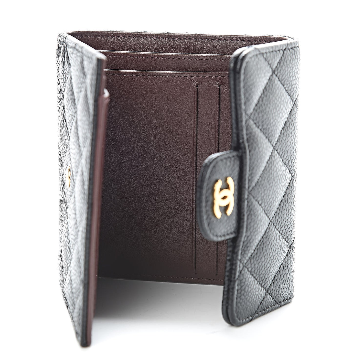 Caviar Quilted Compact Flap Wallet Black