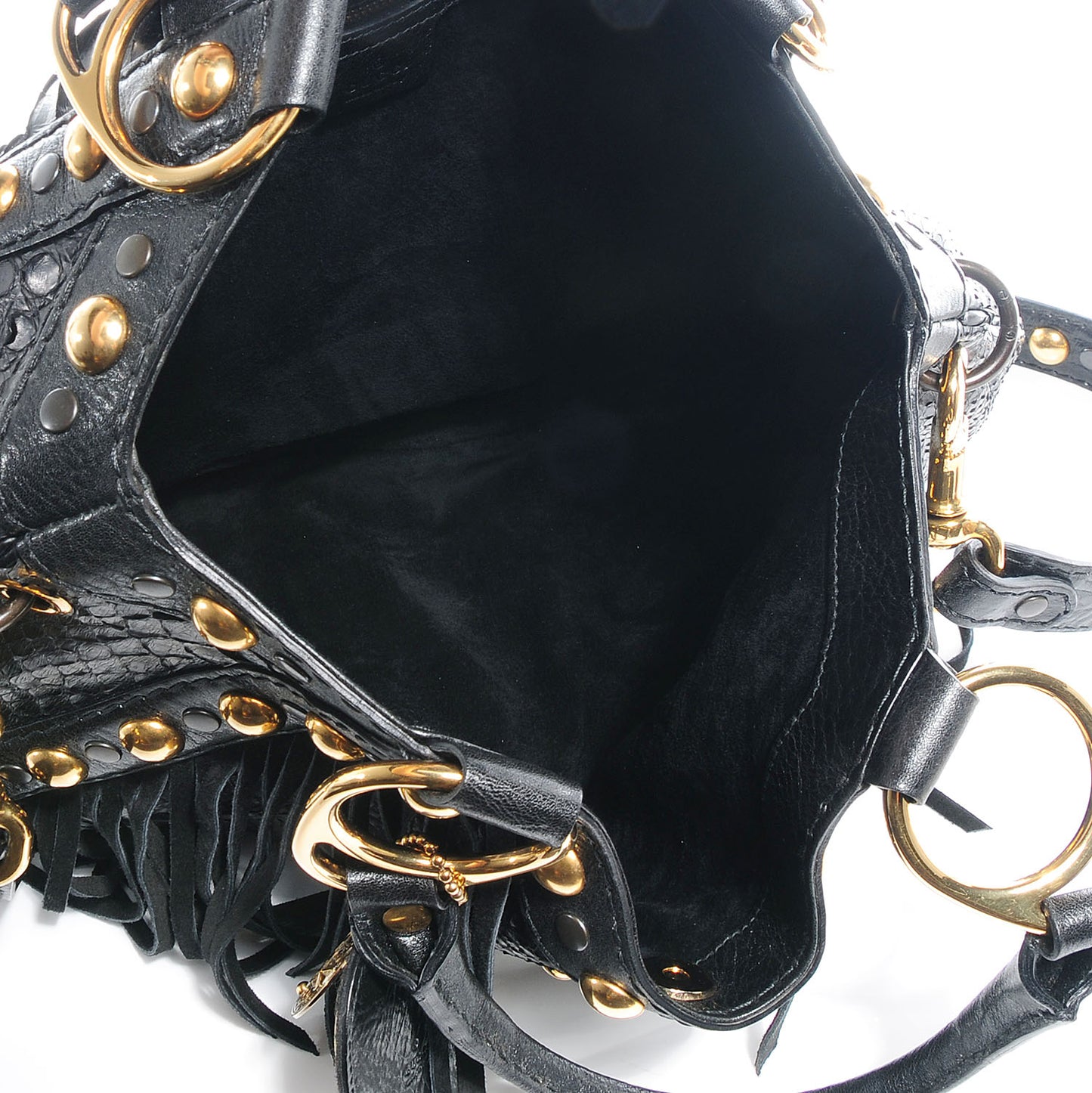 Leather Python Suede Fringe Babouska Tote Black